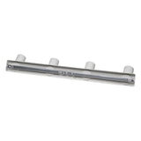 The Sparkeon Quad Bar Round Spotlight - White is a contemporary lighting fixture featuring four white lights with adjustable diffusers and frosted glass cylindrical covers, all gracefully mounted on a rectangular base.