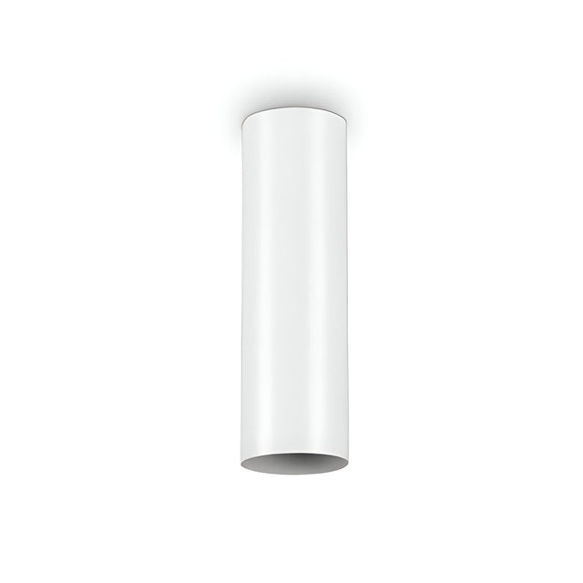 The Noctis Ceiling Light - White, 20cm is a sleek, white cylindrical fixture set against a plain white backdrop. Its contemporary design and matte white finish make this modern piece an elegant addition to any space.