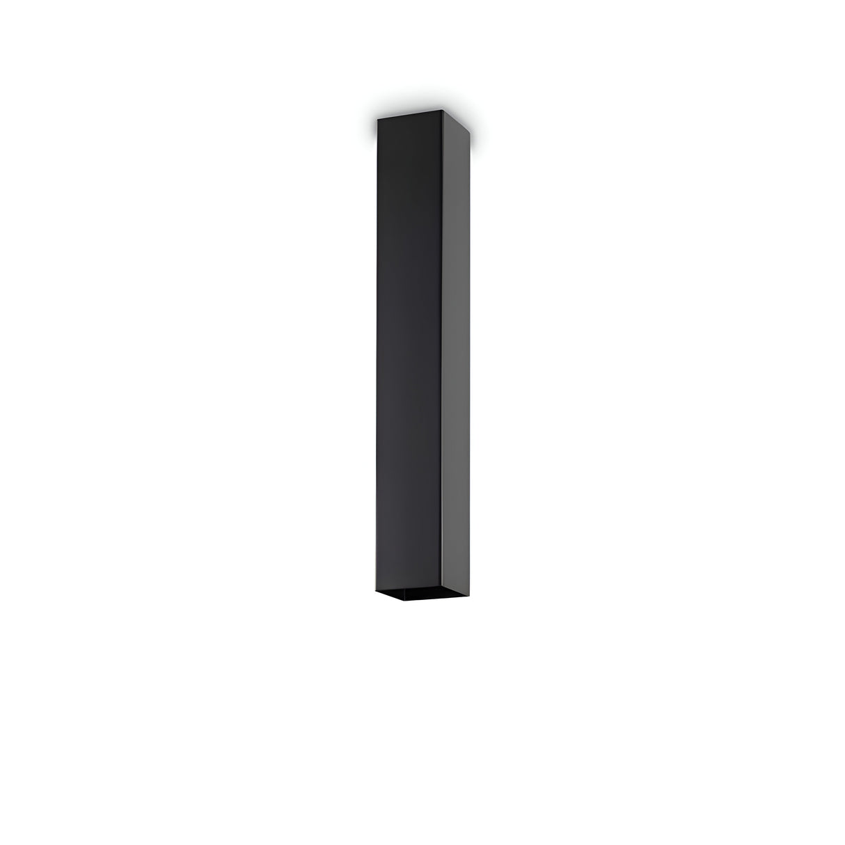 The Emberlux Ceiling Light - Black, 40cm showcases a minimalist design with a sleek black rectangular pendant, suspended elegantly against a plain white background.