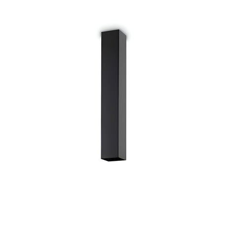 The Emberlux Ceiling Light - Black, 40cm showcases a minimalist design with a sleek black rectangular pendant, suspended elegantly against a plain white background.