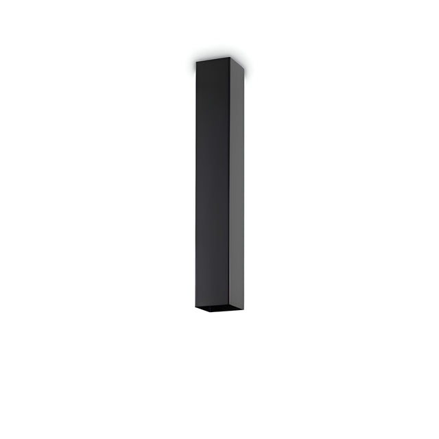 The Emberlux Ceiling Light - Black, 40cm showcases a minimalist design with a sleek black rectangular pendant, suspended elegantly against a plain white background.