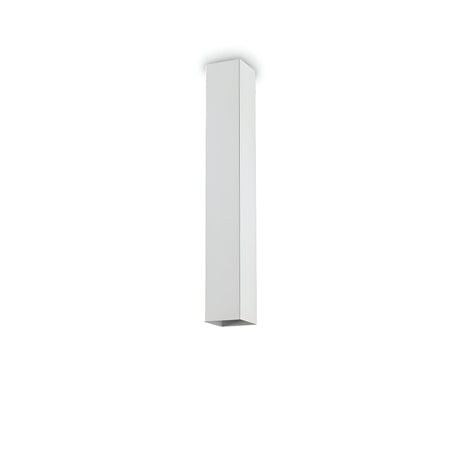 The Emberlux Ceiling Light - White, 40cm, a long and rectangular pendant fixture, hangs vertically against a plain white backdrop, showcasing its minimalist design.