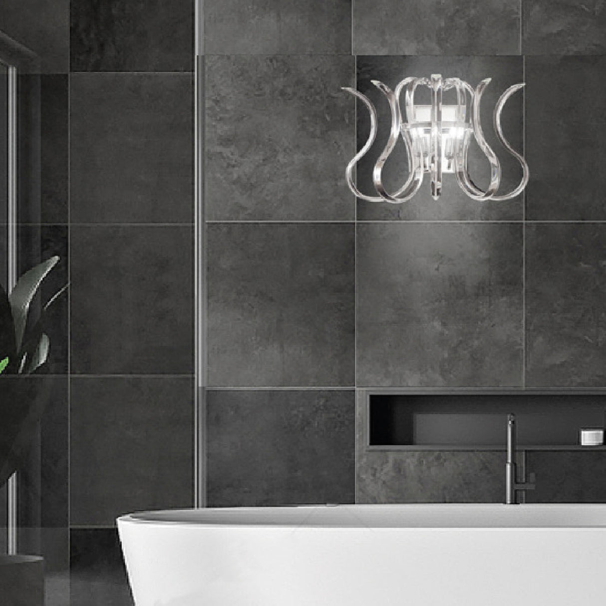 Wave 2 Light Glass Wall Light - Chrome