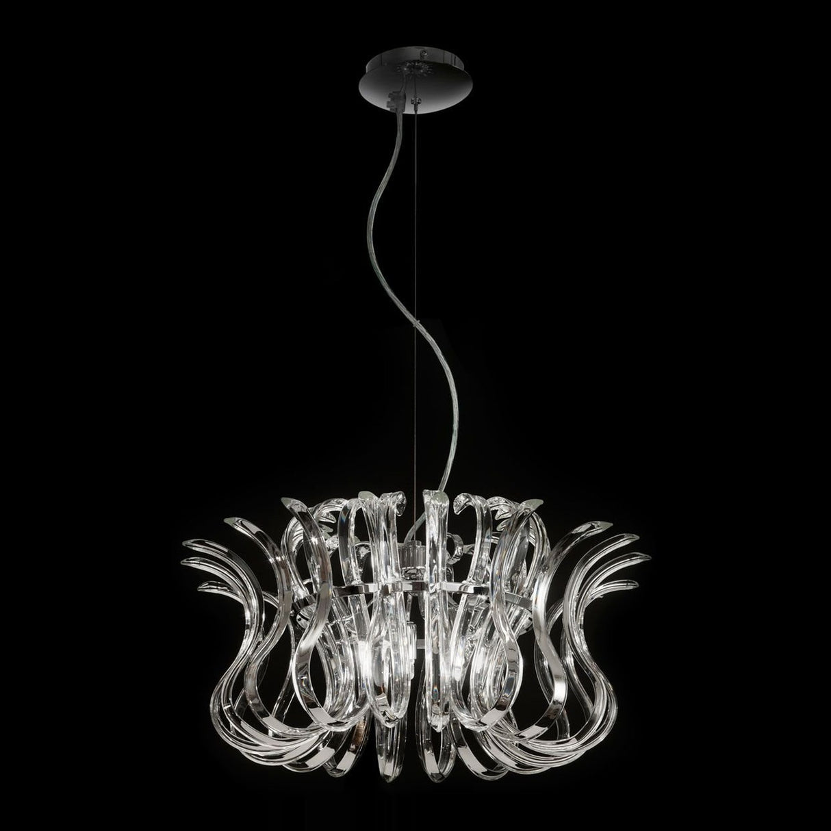 Wave 6 Light Glass Chandelier - Chrome