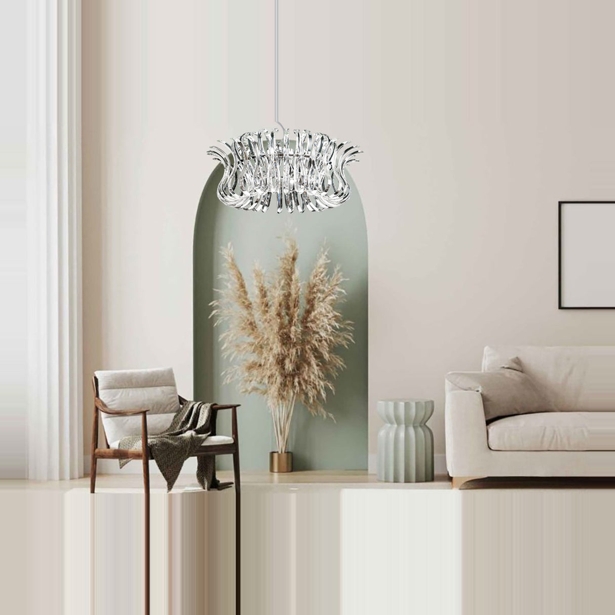 Wave 9 Light Glass Chandelier - Chrome