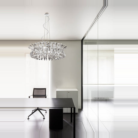Wave 12 Light Glass Chandelier - Chrome