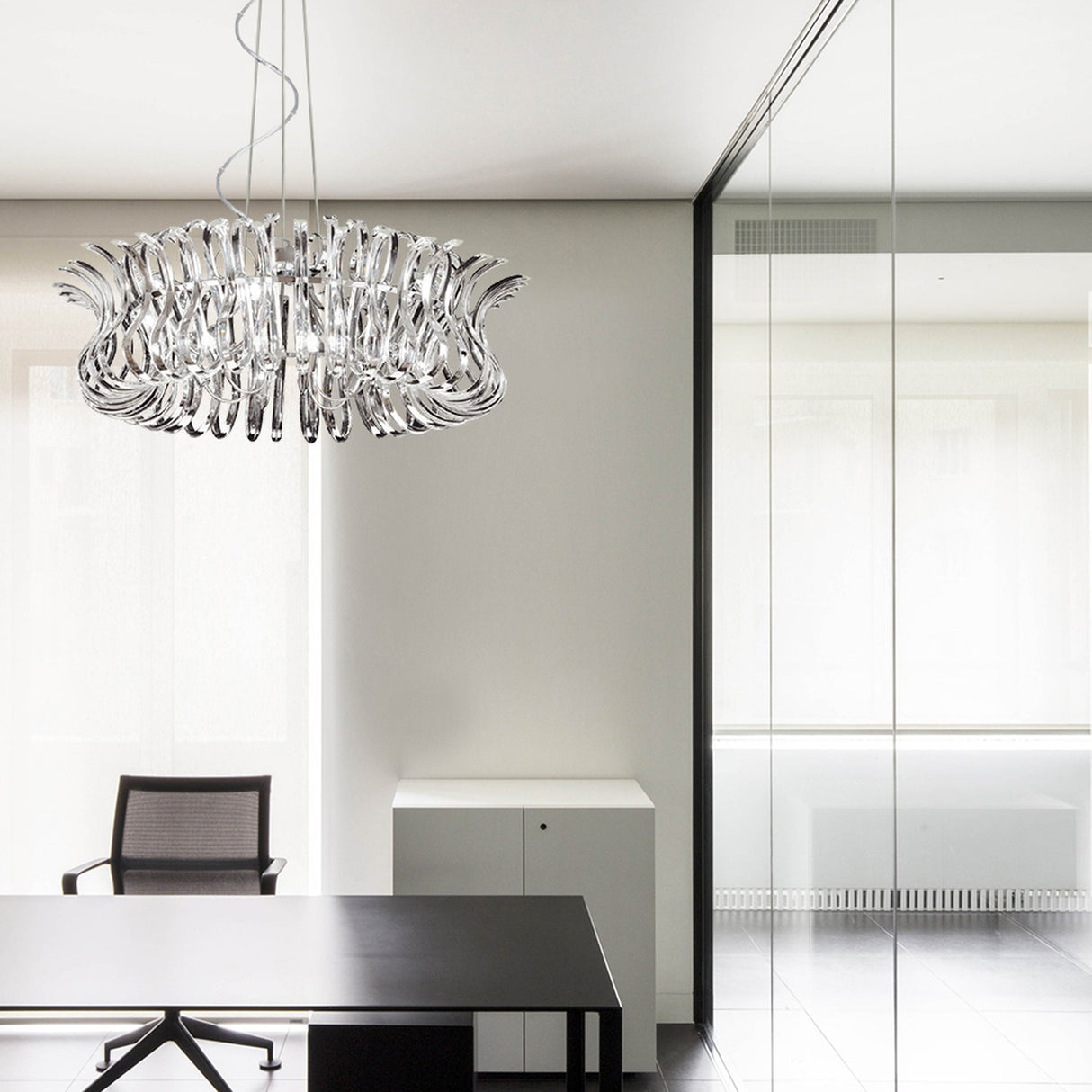 Wave 12 Light Glass Chandelier - Chrome