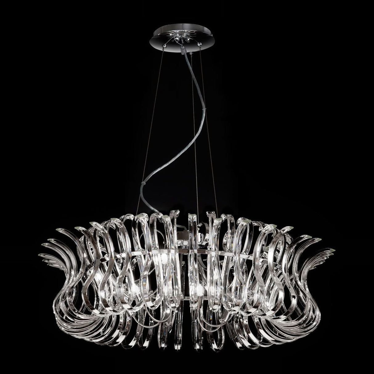 Wave 12 Light Glass Chandelier - Chrome