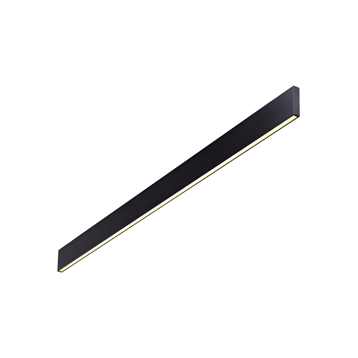 The Flux LED Linear Wall Light 32W 3000K in black features a sleek, slim rectangular design with a glowing light strip that emits a cool white light at 3000K. This minimalist fixture provides a modern aesthetic and energy efficiency against a plain white background.