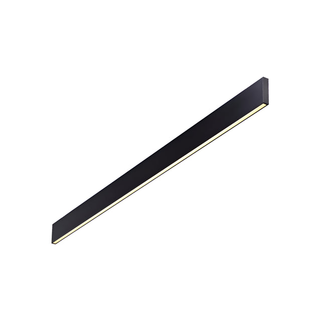 The Flux LED Linear Wall Light 32W 3000K in black features a sleek, slim rectangular design with a glowing light strip that emits a cool white light at 3000K. This minimalist fixture provides a modern aesthetic and energy efficiency against a plain white background.