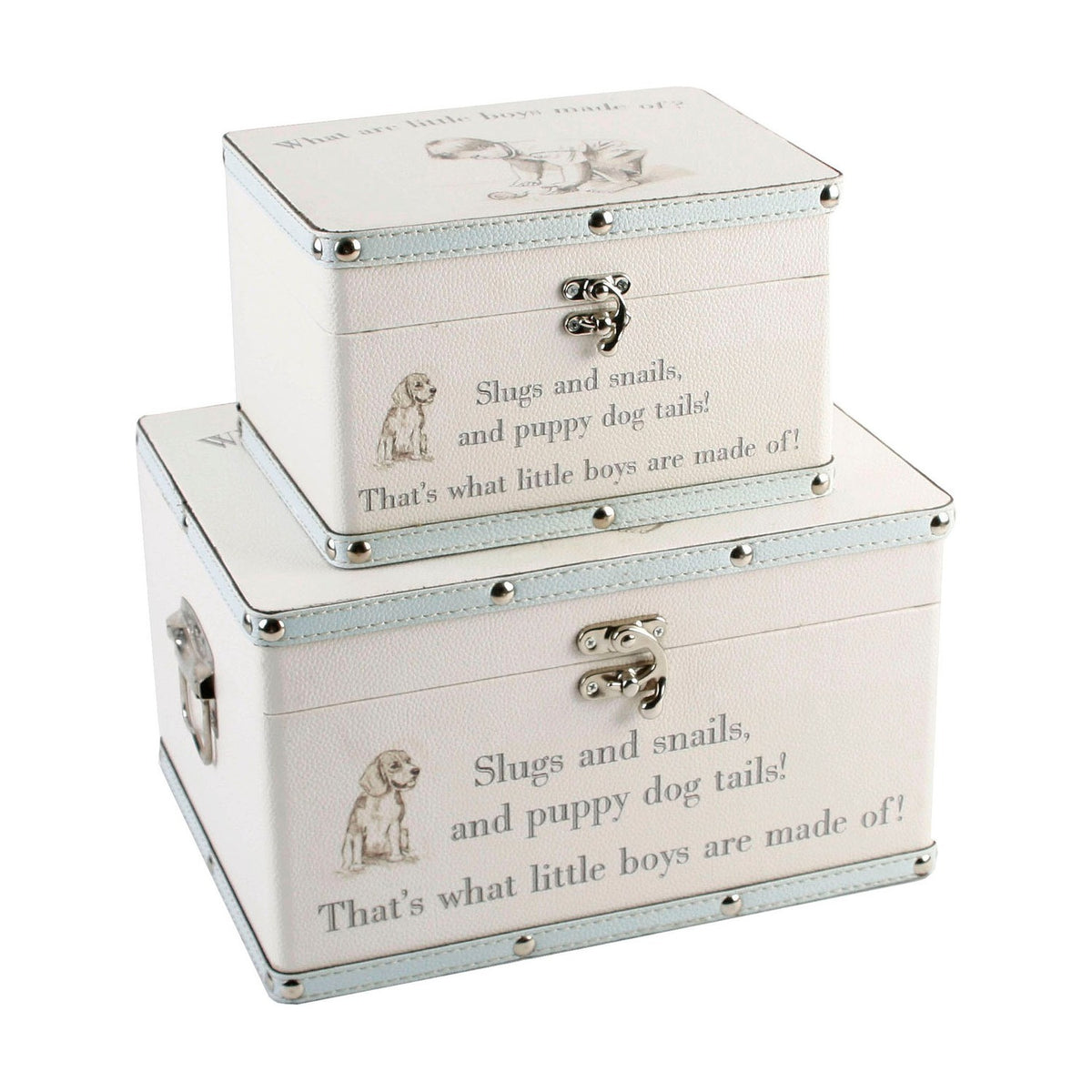 Little Boys Rhyme Set of 2 MDF Luggage Storage Boxes - White