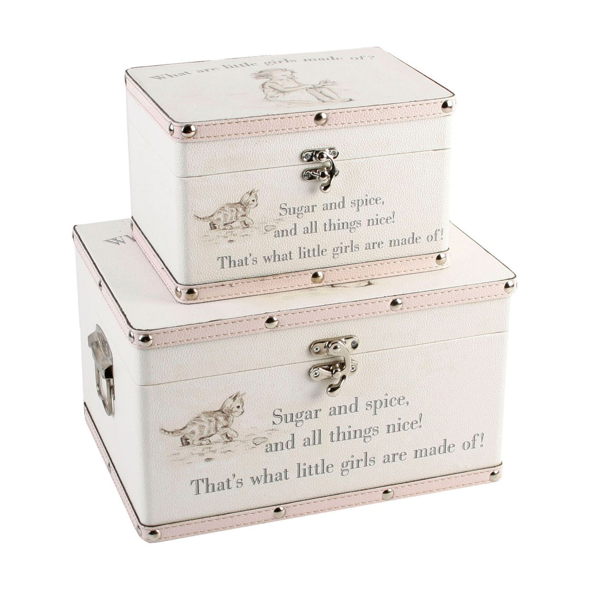 Set of 2 Little Girls Luggage MDF Storage Boxes - White