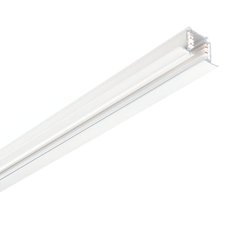 A close-up view of the Brillia Dimmable 3-Phase Trim Profile Recessed Track 2m in white against a plain white background features multiple slots for installing light fixtures. This modern lighting solution provides versatility and elegance, ideal for those looking for recessed or dimmable track lighting options.