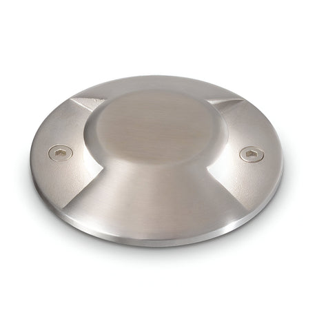 Introducing the Gleamora-2, a stylish round LED outdoor ground light featuring a sleek grey finish and two hexagonal screws. With an IP65 rating and a 3W 3000K output, this expertly designed fixture is perfect for illuminating pathways or driveways.