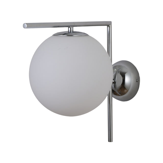 The Vetra 1 Light Opal Glass Wall/Semi-Flush Ceiling Light in grey features a round opal glass shade and a sleek chrome frame on a circular base for a modern look.