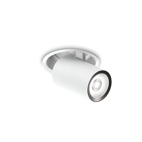 The Solis LED Single Recessed Spotlight 12W in white features a modern cylindrical design with an adjustable 3000K spotlight, set against a plain white background.