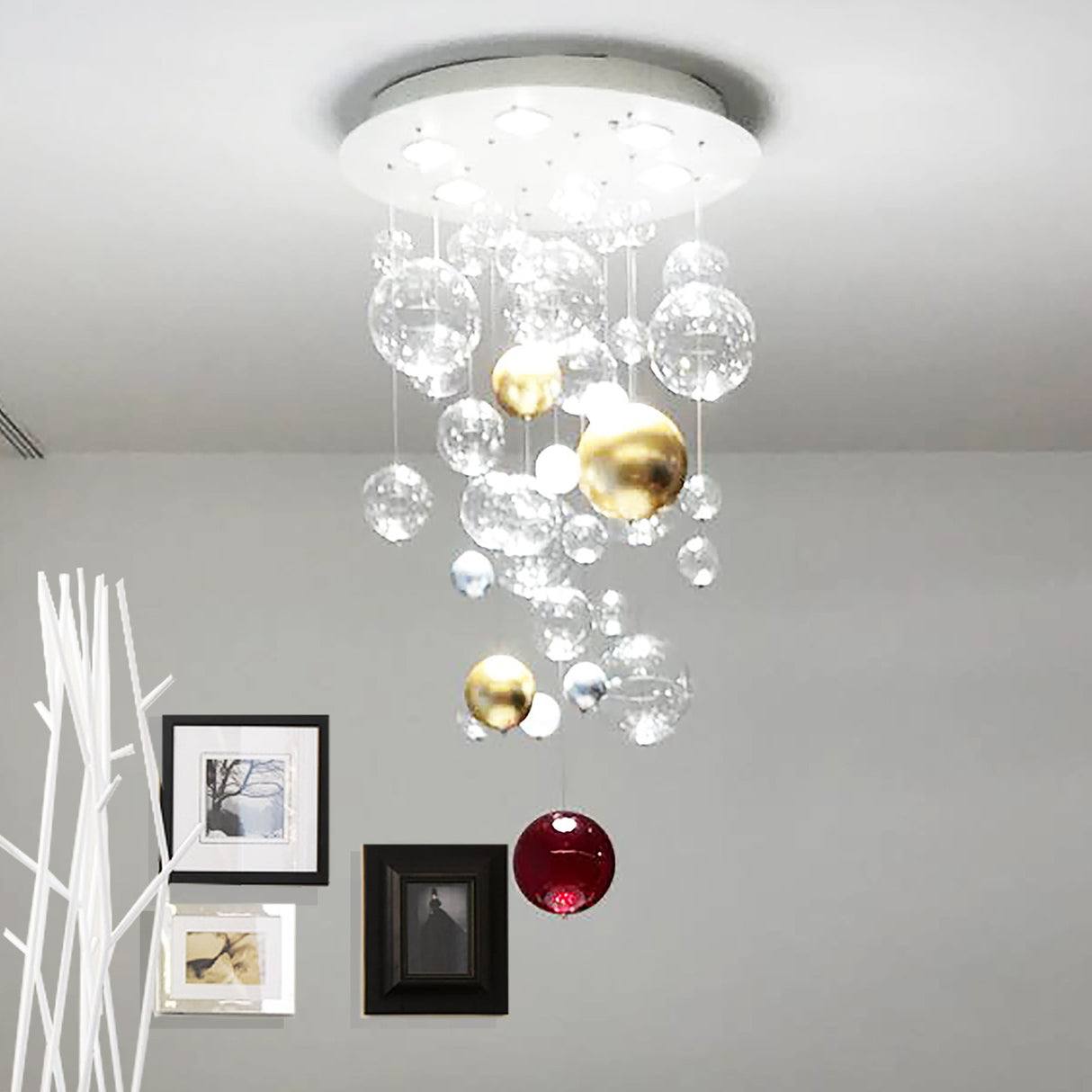Bolero 6 Light Round Drop Glass Bubble Chandelier 110cm