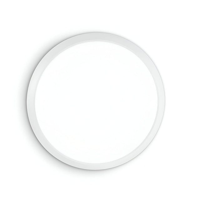 The Mono LED Flush Ceiling Light 12W 3000K in white features a modern, minimalistic design with a compact 29cm diameter and a smooth finish, allowing it to be seamlessly mounted against any plain background.