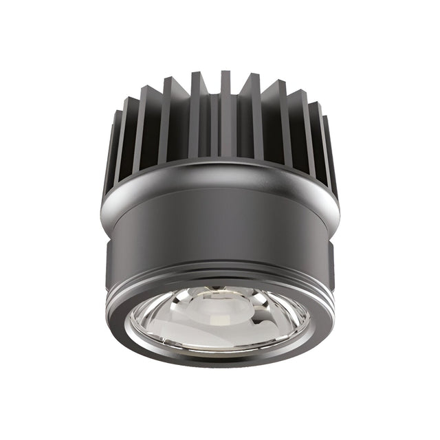 The Lumos Outdoor LED Recessed Downlight - 9W in black is illustrated, featuring a ribbed heat sink and an IP54 rating. This bulb, with a 4000K color temperature, includes a circular lens and metallic finish that highlights its modern design, making it ideal for outdoor lighting applications.