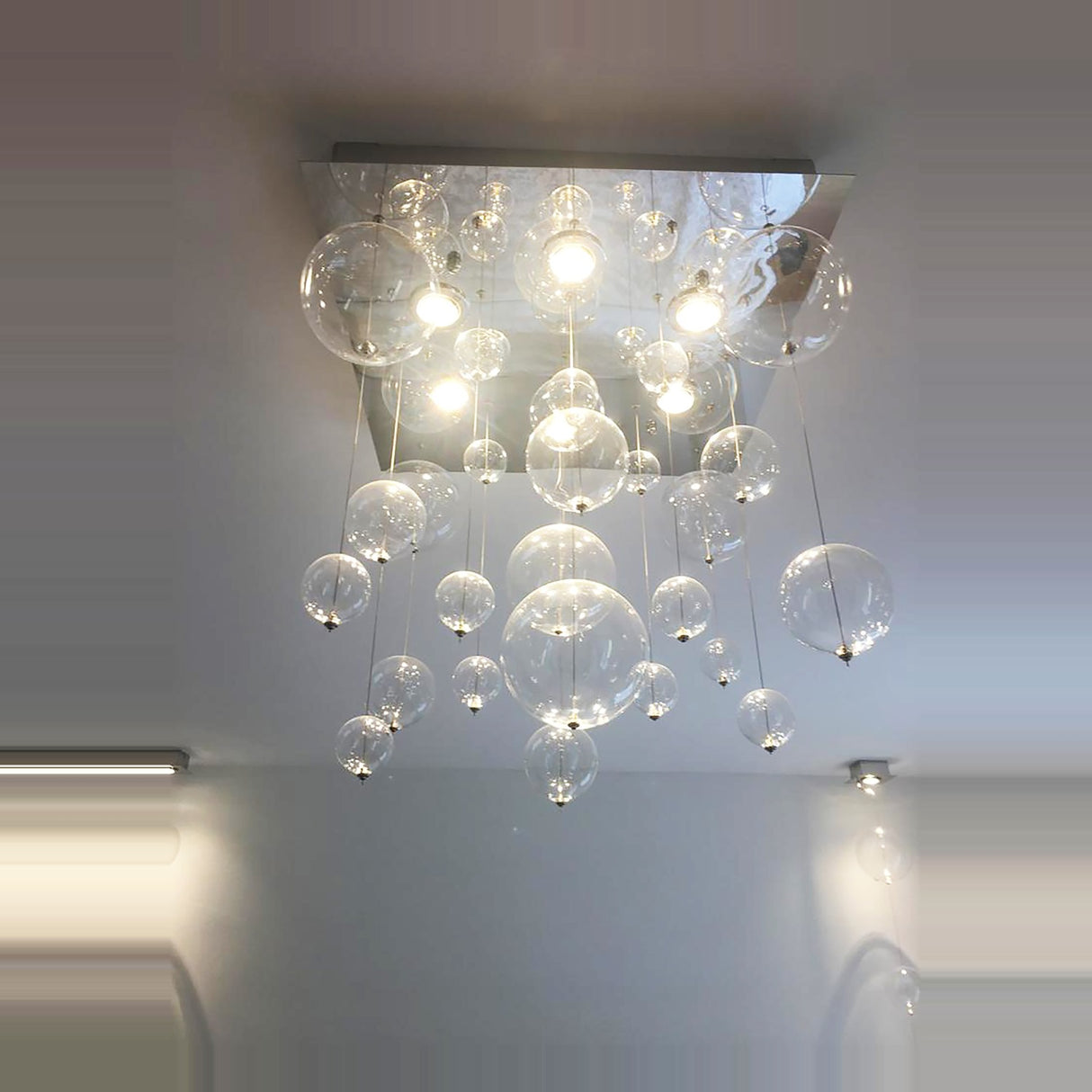 Bolero 6 Light Square Drop Glass Bubble Chandelier 70cm
