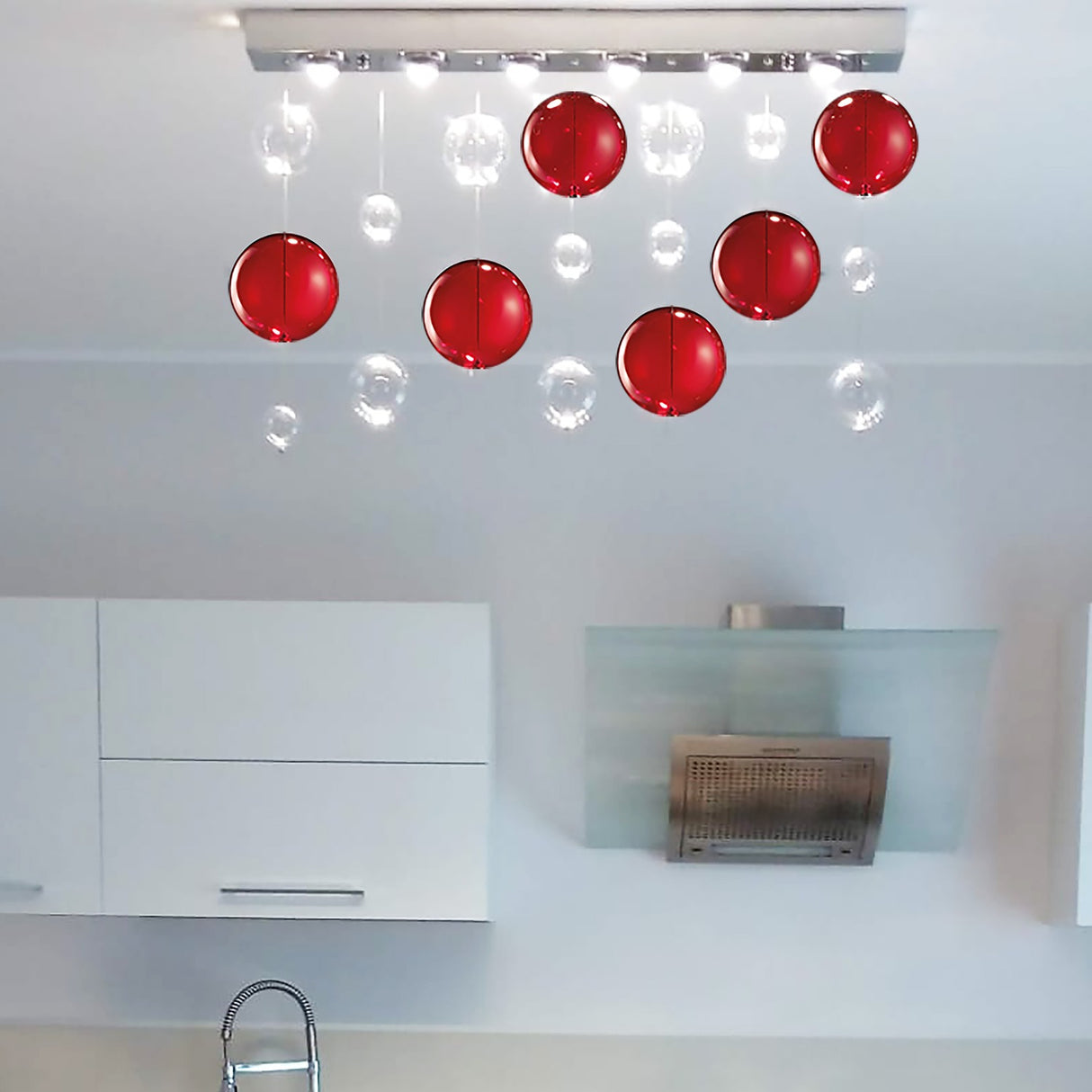 Bolero 6 Light Linear Square Drop Glass Bubble Chandelier 70cm