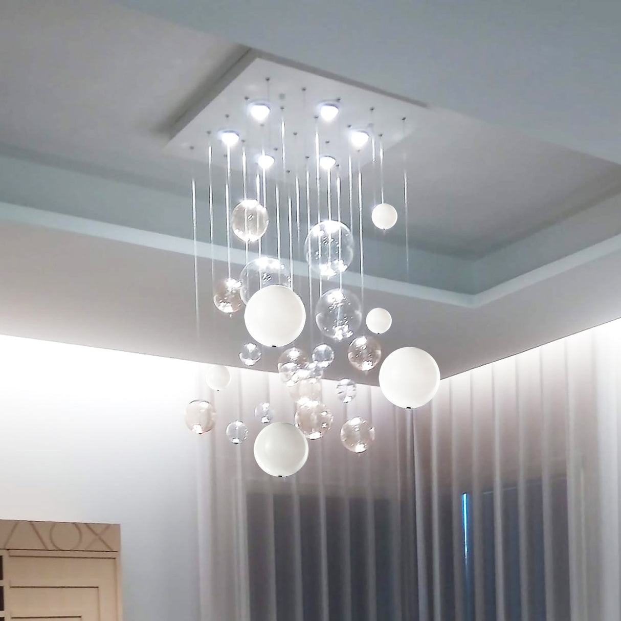 Bolero 6 Light Square Drop Glass Bubble Chandelier 110cm