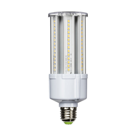 Introducing the 27W LED E27 Corn Lamp - 4000K, featuring a cylindrical design with a white base and multiple rows of small yellow LED lights. This lamp comes with a metallic screw base for easy installation, and its energy-efficient construction provides high lumen output for outstanding 360-degree illumination.