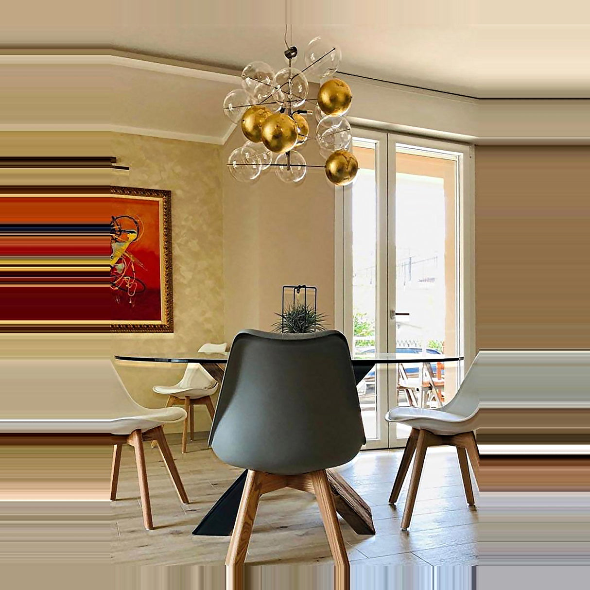 Atom 6 Light Globe Glass Chandelier