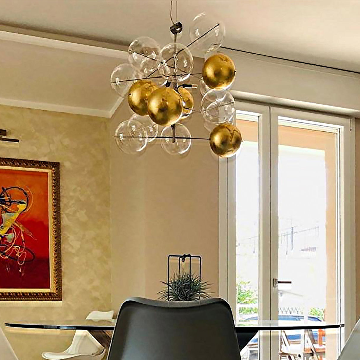 Atom 6 Light Globe Glass Chandelier