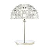 Deco Crystal Table Lamp in chrome, featuring a faceted crystal dome shade on a slim stem with round base, set against a plain white background.