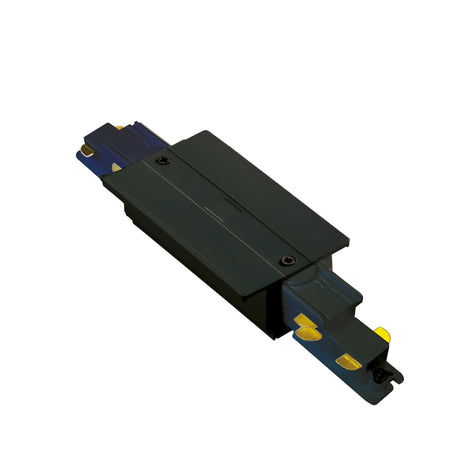 A Brillia 3-Phase Trim Track Middle Power Input in black with dimmable functionality, shown isolated on a white background.