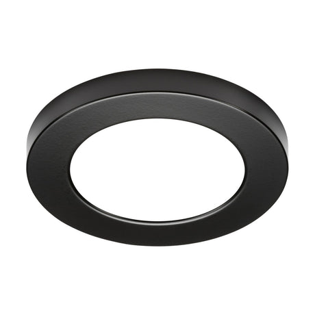 The CPL6 Matt Black Bezel, featuring a minimalist and sleek design, comes in a round and black ceiling light fixture that incorporates an innovative LED panel for modern efficiency.