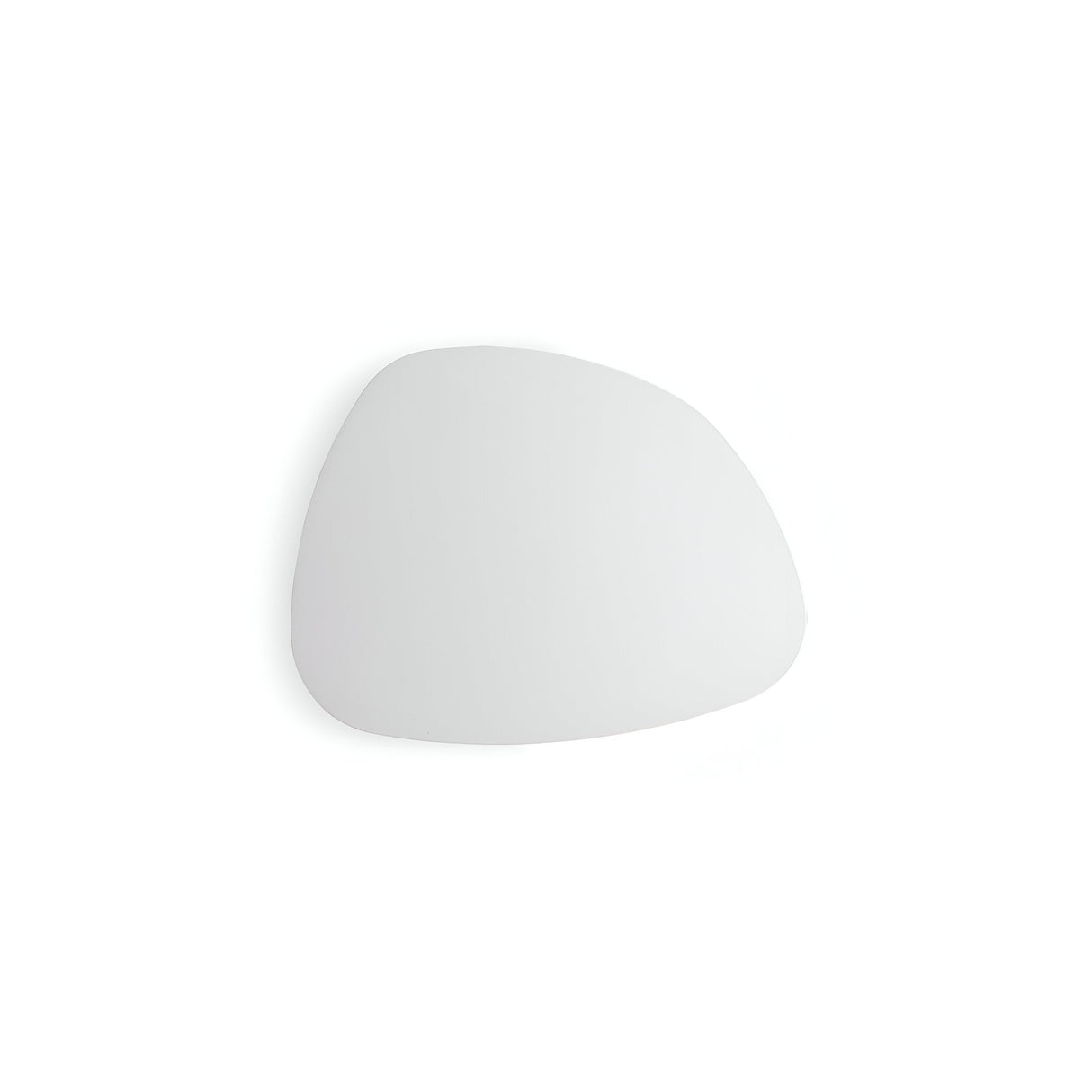 A minimalist, irregularly shaped mirror with smooth, rounded edges is set against a plain white background. Featuring the Glowcore LED Wall Light 10.5W 3000K in White, the mirror emits a gentle glow that accentuates its modern design and energy efficiency, adding a subtle artistic touch.