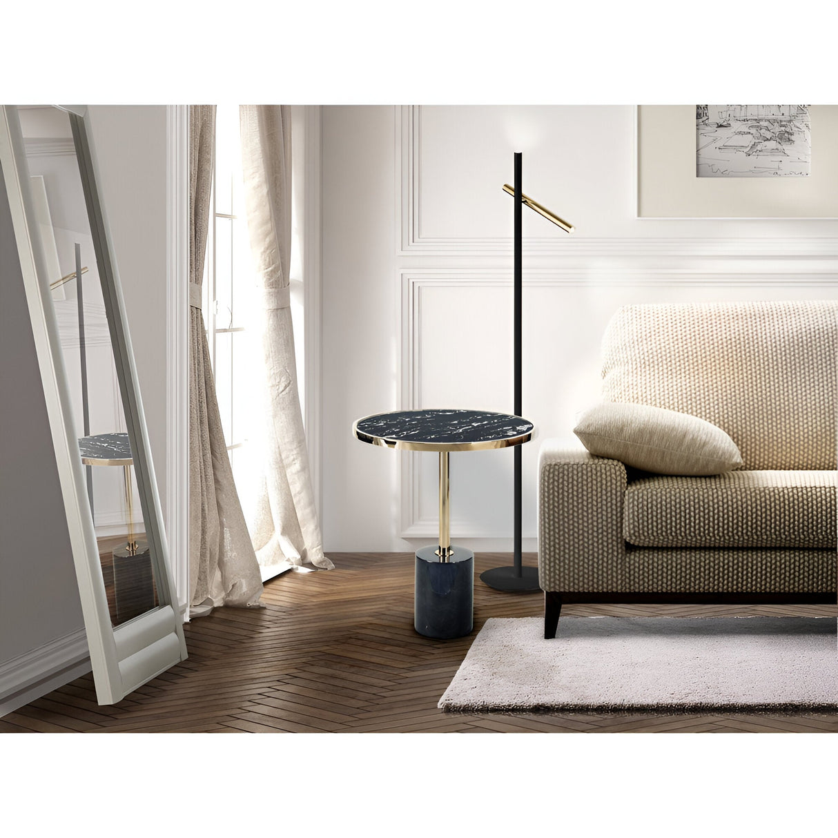 Dekala Stainless Steel & Marble Side Table - Black & Gold