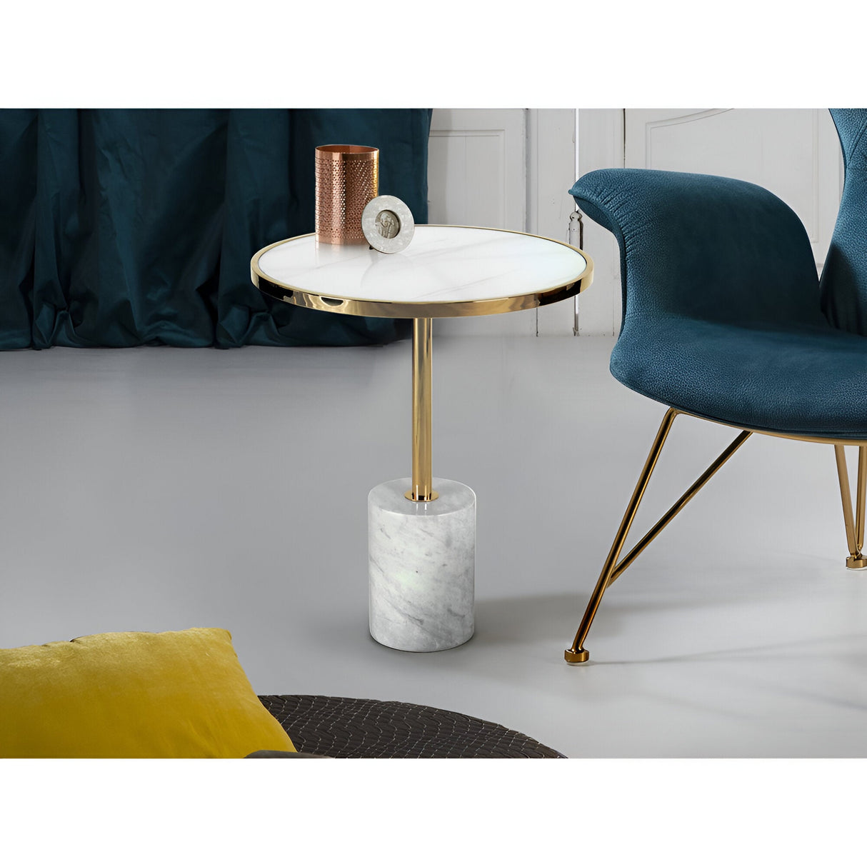 Dekala Stainless Steel & Marble Side Table - White & Gold