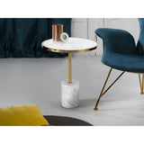 Dekala Stainless Steel & Marble Side Table - White & Gold