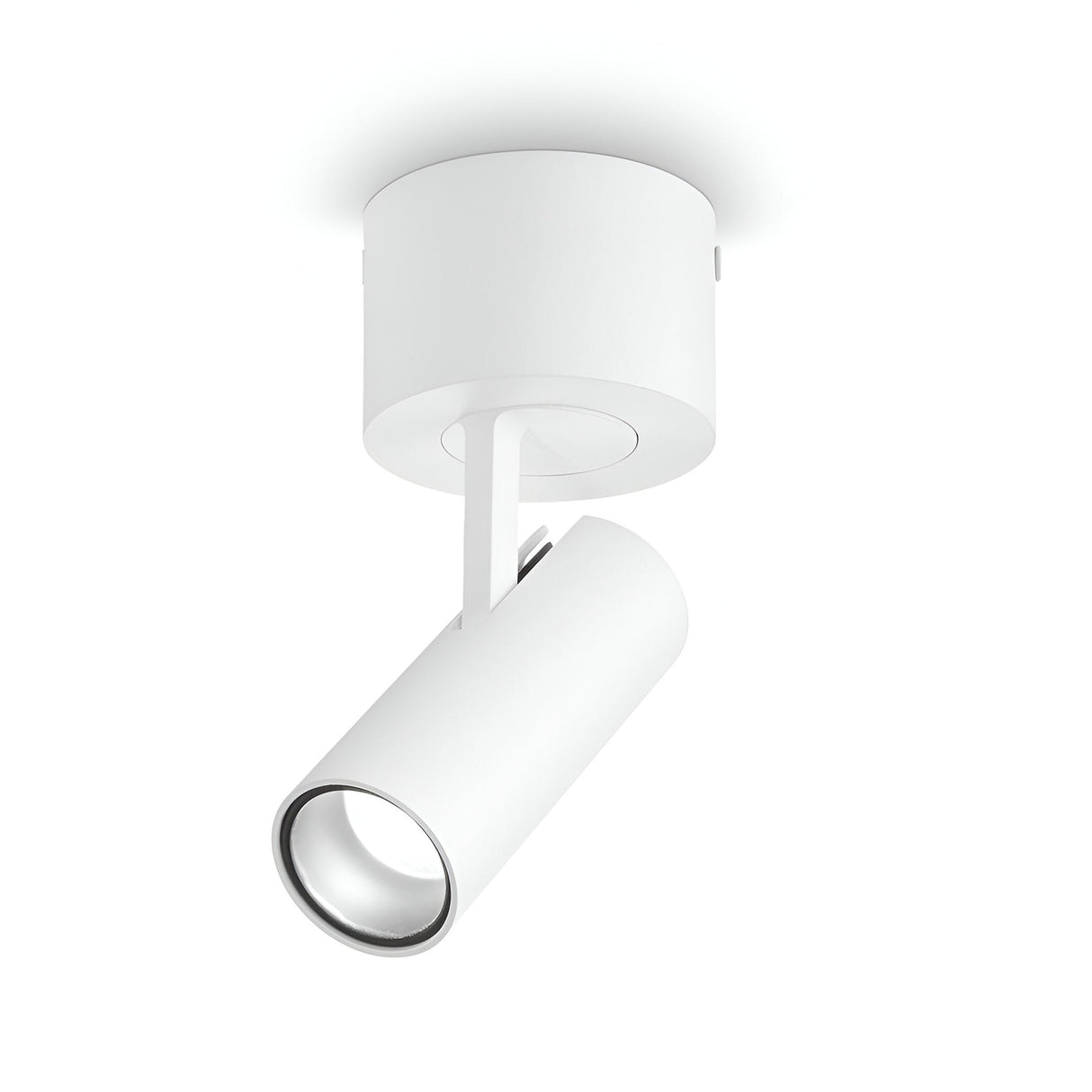 The Opal LED Single Spotlight 7W 3000K in white is a modern ceiling-mounted fixture that features a sleek, cylindrical design. With its adjustable lighting capabilities, this spotlight angles downward from a round base. Its minimalistic style makes it perfect for focused lighting or highlighting specific areas while maintaining a contemporary aesthetic.