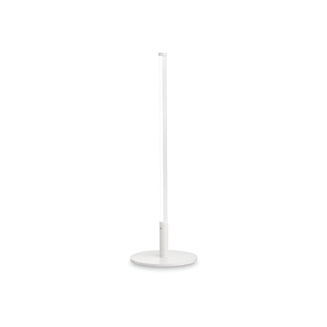 The Wave LED Table Lamp in white showcases a minimalist aesthetic, featuring an LED bulb with adjustable color temperature. Its sleek, vertical design and circular base create an elegant presence against a plain white background.