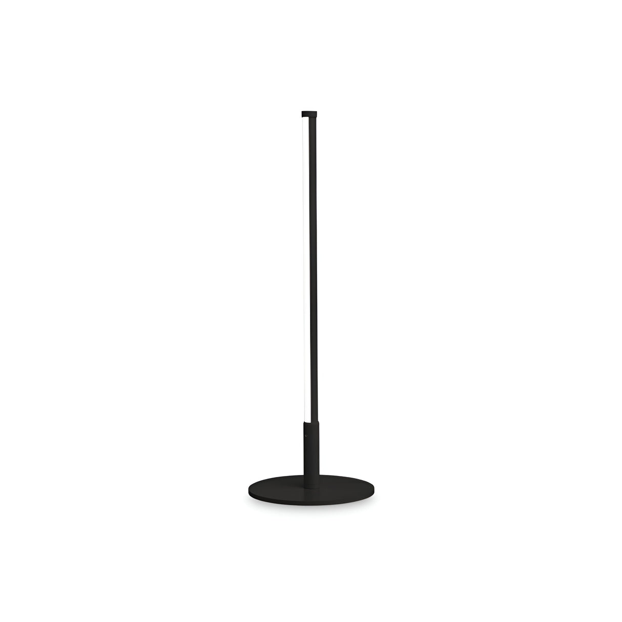 Introducing the Wave LED Table Lamp in Black, a stylish and modern lighting solution with a slender vertical design and a circular base, equipped with an energy-efficient LED bulb. This lamp emits light from a narrow strip along its length and has a color temperature of 3000K.