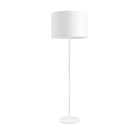 The Aethera Floor Lamp - White showcases a minimalist design with a cylindrical shade and slender stand on a circular base, making it an ideal choice for Scandinavian decor and contemporary interiors with its sleek, modern aesthetic.