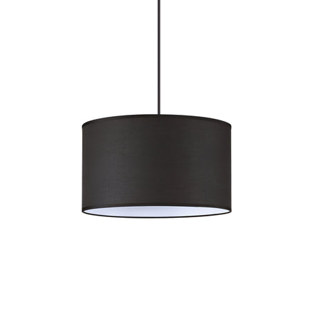 The Aethera 1 Light Pendant - Black features a sleek, minimalistic design with its cylindrical shade and elegant thin cord. This modern pendant lamp adds a touch of sophistication against plain white backgrounds, providing an adjustable lighting solution ideal for contemporary settings.