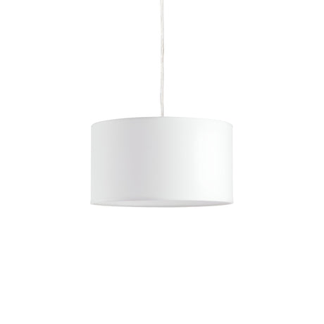 The Aethera 1 Light Pendant in white showcases a minimalist cylindrical design that hangs from an adjustable cable against a white background. With its modern aesthetic, this pendant light offers dimmable capabilities, enabling you to create the perfect ambiance in any space.