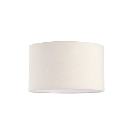 The Aethera Cylinder Lampshade - Beige, 45cm showcases a minimalist fabric cover, radiating contemporary elegance as it appears against a clean white backdrop from a gentle perspective.