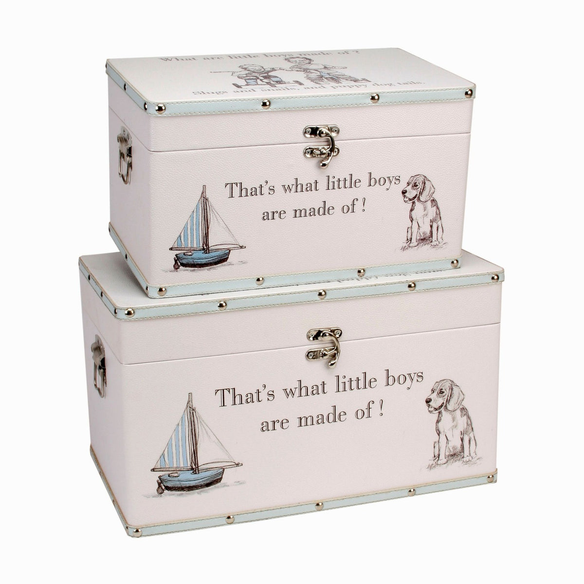 Set of 2 Little Boys Studded Luggage MDF Storage Boxes - White