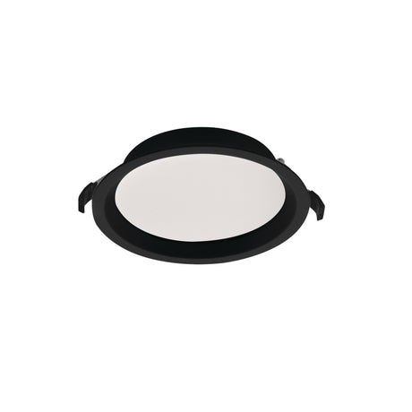 Kanlux Tiberi 21W LED downlight, round recessed fitting with black aluminium trim and CCT selectable diffuser, shown on a plain white background.