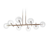 Estro 8 Light Globe Glass Chandelier 160cm, a linear bronze-finish fitting with eight clear glass globes on branching arms, shown on a plain white background.