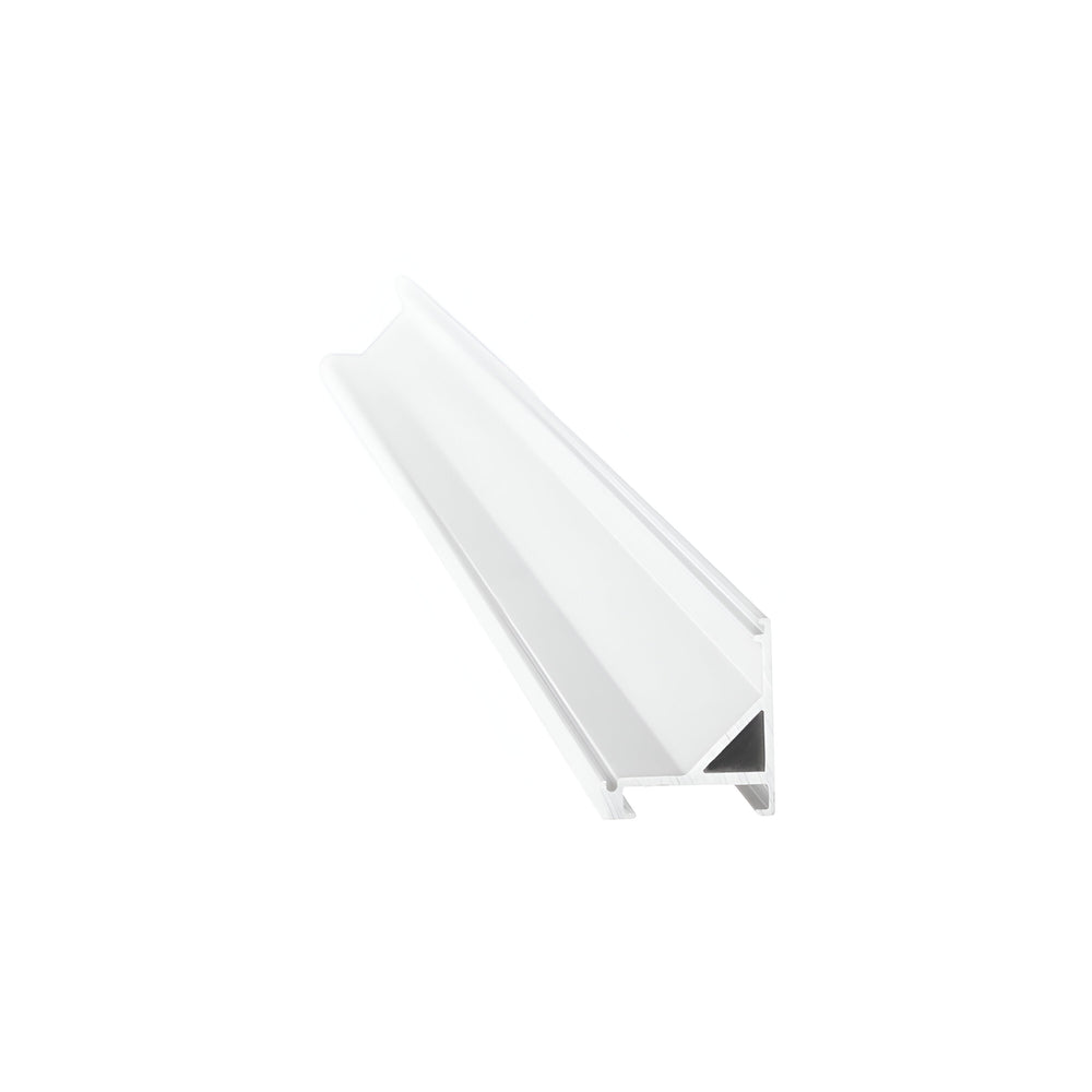 Positioned against a plain white background is a sleek, angular bracket with a triangular profile, reminiscent of the Arcus LED Corner Profile 16 x 18cm - Surface Mounted, White, 2m.