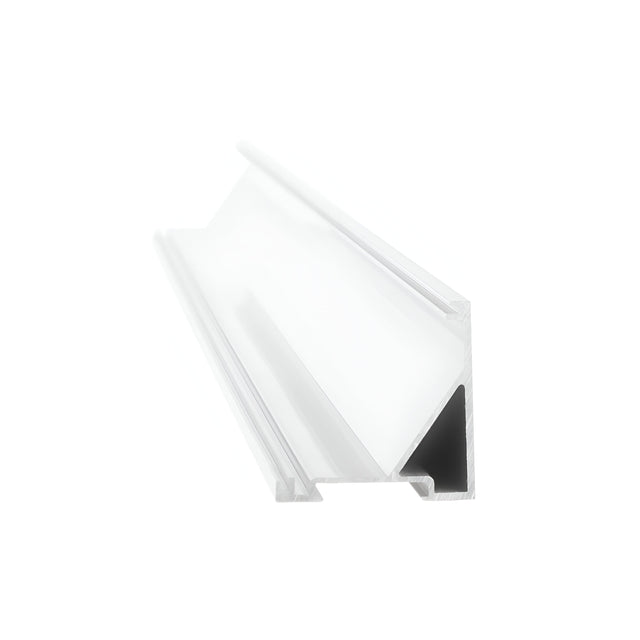 A white, square-shaped aluminium trim piece is shown against a plain white background. The Arcus LED Square Corner Profile features a clean, modern design with a hollow center and angled edges, ensuring efficient heat dissipation.