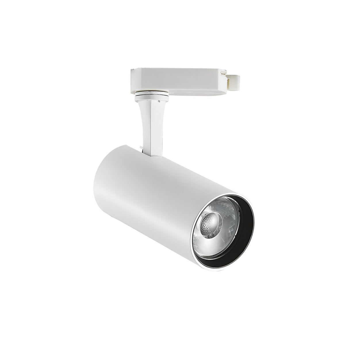 The Ignis LED Three Phase Track Spotlight in white features a sleek, ceiling-mounted cylindrical design with a visible bulb that delivers consistent 4000K illumination using a 25W CRI80 LED.