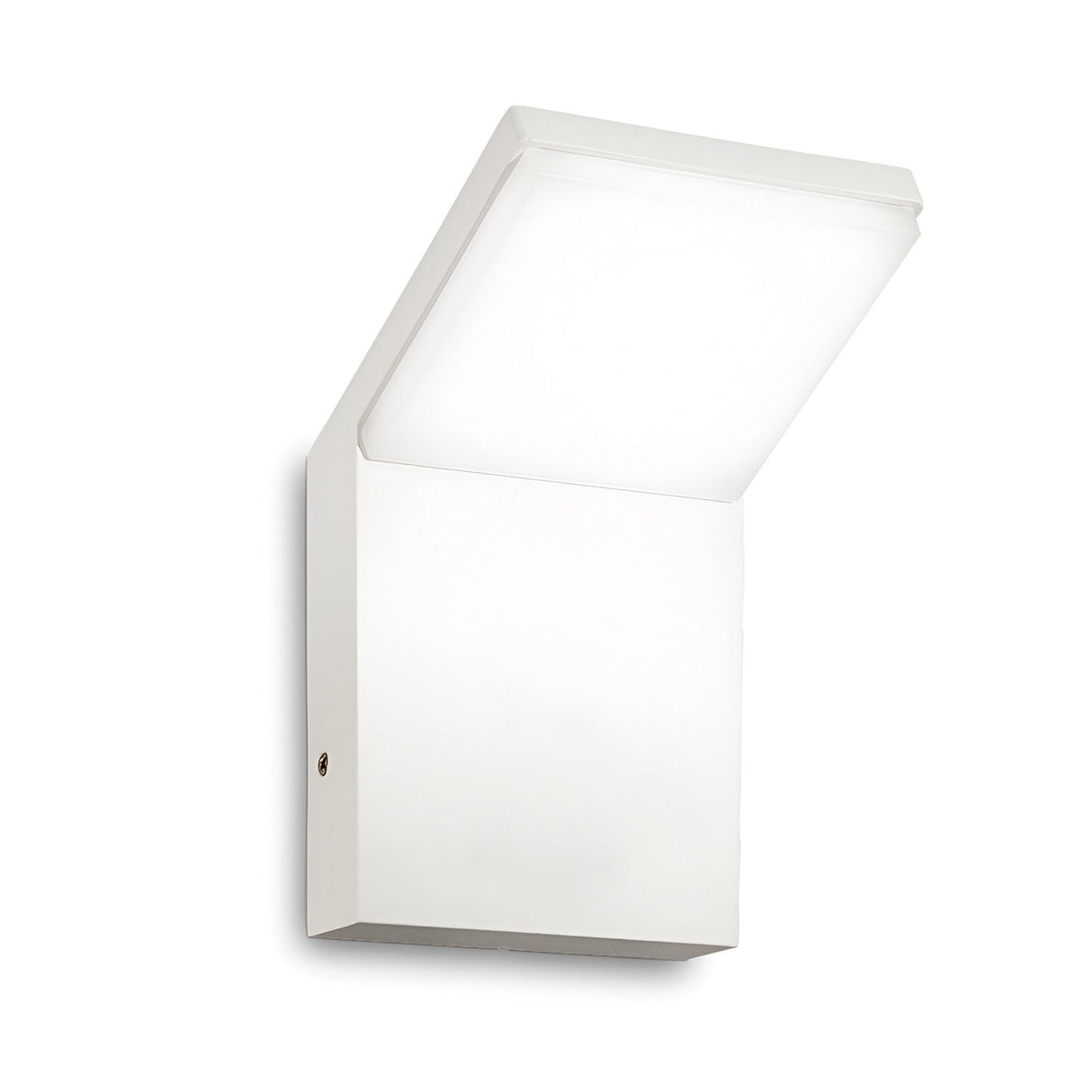 The Brillix Outdoor LED Wall Light 9W 3000K - White features a contemporary, rectilinear design with a white finish. It delivers energy-efficient illumination and emits a gentle glow that is subtly angled downward against a plain white backdrop, making it perfect for enhancing outdoor spaces.
